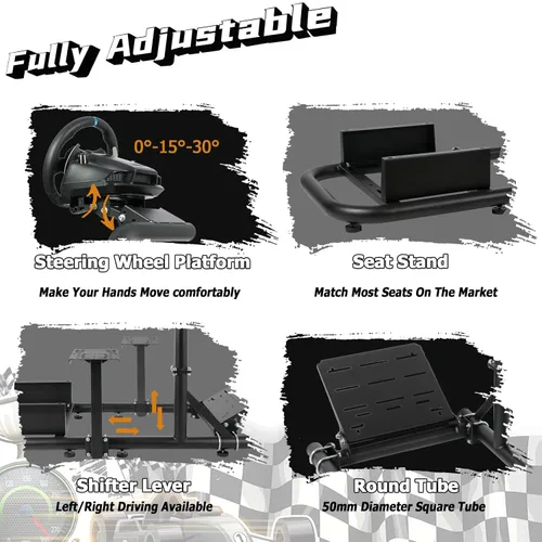 Vista 6 de Dardoo Racing Simulator Cockpit Frame with Blackseat Racing Wheel Stand Fits Logitech G923 G29 G920 Thrustmaster Fanatec Adjustable with Support