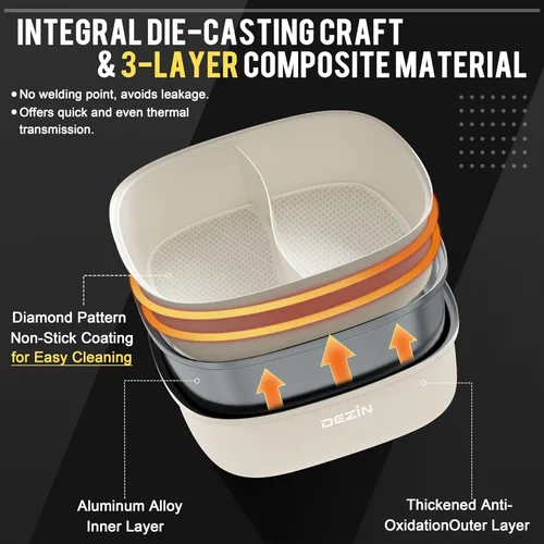 Vista 2 de Dezin Olla eléctrica caliente Shabu Shabu de 5.5 L, doble sabor, cocina antiadherente extraíble de doble cara, olla dividida de 3 pulgadas