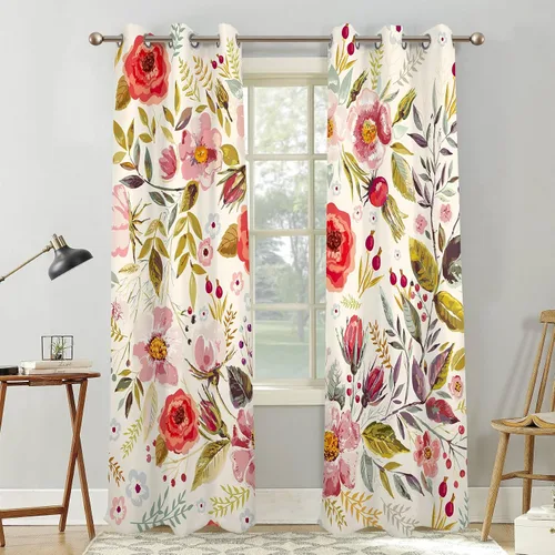 Vista 7 de Renaiss Cortinas opacas botánicas florales para ventana de dormitorio, con ojales, aislamiento térmico, para cocina, juego de 2 paneles de 29 Bohemia