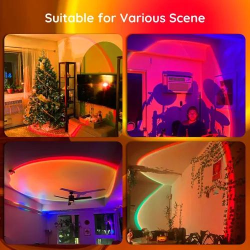 Vista 2 de Lámpara Proyector de Puesta de Sol Neroupe con Control por APP, Luces LED Multicolor Cambiantes para Habitación, Rotación de 360 Grados, Iluminación