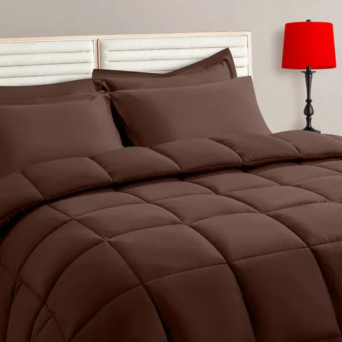 Vista 8 de TAIMIT Juego de edredón beige tamaño individual, 5 piezas, juego de ropa de cama en una bolsa con edredón suave acolchado cálido y reversible