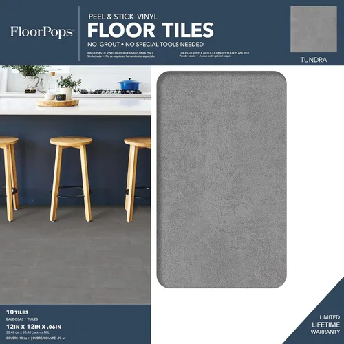 Vista 2 de FloorPops Azulejos de suelo gris Tundra Peel & Stick, FP3326