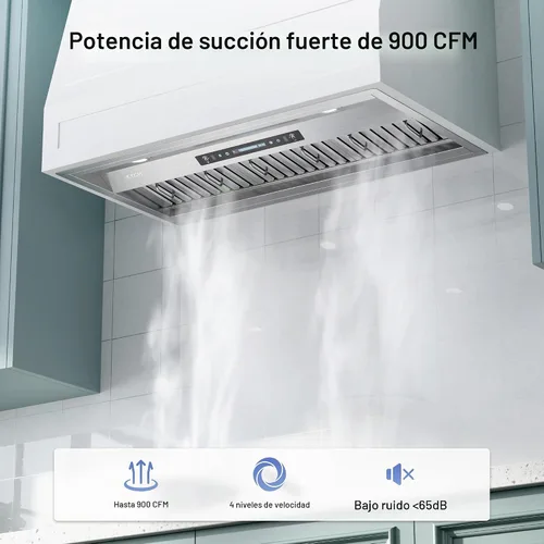 Vista 3 de IKTCH Campana extractora integrada de 30 pulgadas, 900 CFM, conducto convertible sin conductos, campana de ventilación de cocina de acero inoxidable