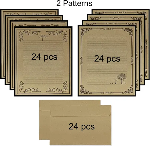 Vista 2 de Total 72 piezas de papel estacionario y sobres de diseño vintage, 48 hojas rayadas de escritura de letras con 24 sobres autoadhesivos