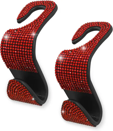 Vista 7 de OSIFIT 2 piezas de ganchos para asiento de coche - Ganchos de reposacabezas con diamantes de imitación y diseño universal - Perfectos para sujetar