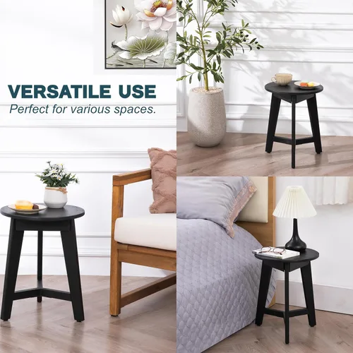 Vista 7 de VICTORY RELAX Mesa auxiliar redonda – Mesa auxiliar de madera de acacia maciza para sala de estar o dormitorio – Acabado de madera negra, mesita