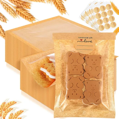 Vista 10 de Outus 100 bolsas de empaque para galletas con sello, bolsas de panadería de 3 x 3 pulgadas con ventana, papel resistente a la grasa termosellable