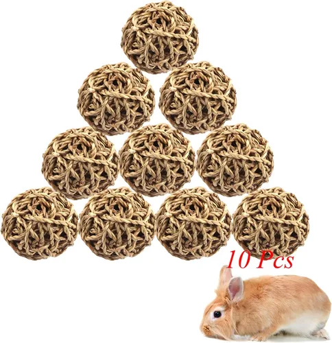 Hamiledyi 10 bolas de hierba de conejo de 2.8 pulgadas, bolas grandes de conejillo de indias, juguete de enriquecimiento de actividad para conejo,