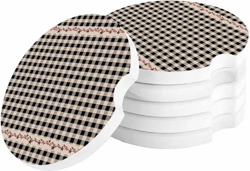 Vista 2 de Car Coasters Set of 2 Absorbent Ceramic Stone for Drink, Retro Black White Checkered Car Accessories Cup Holder Insert Coasters for Auto Vehicles
