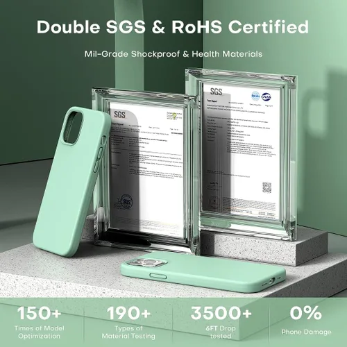 Vista 141 de TOCOL Funda 5 en 1 para iPhone 13, con 2 protectores de pantalla + 2 protectores de lente de cámara, funda de silicona líquida para iPhone 13, verde