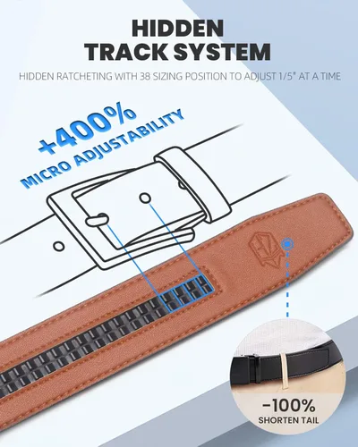 Vista 4 de Zitahli Ratchet Belt for Men - 2 Packs Mens belt Leather with 1 38" Brown Black Belt in Gift Set Box - Micro Adjustable Belt