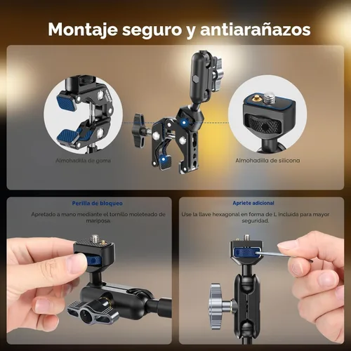 Vista 6 de NEEWER Brazo Mágico de 22" con Abrazadera de Escritorio, Montura de Cámara Superior con Brazo Articulado de Micrófono Boom 1/4" 3/8" Hilos