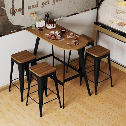 Vista 5 de Bar Stools Set of 4 Metal Bar Stool Counter Height Bar Stools Black, Modern 26" Bar Chairs Without Back,Wooden Seat Bar Stool Counter Height