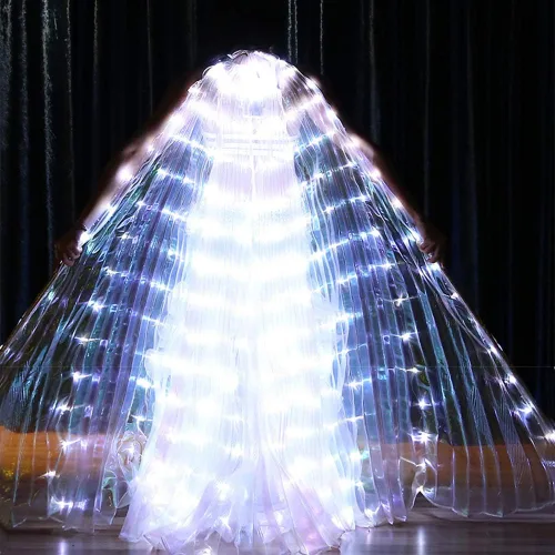 Vista 6 de Disfraz de Navidad para mujer, con luces LED, para danza del vientre, alas de isis, capa brillante para adultos