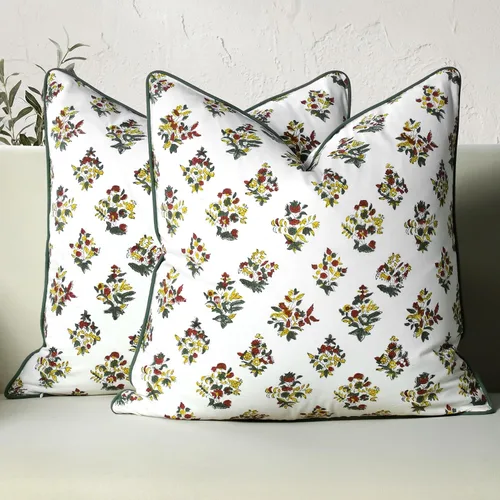 Vista 17 de CPC Fundas de Cojines Decorativos 100% Algodón 16x16 Pulgadas, Juego de 2 Cojines de Sofá con Estampado de Bloques Rosados, Lindas Almohadas