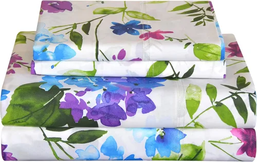 Pointehaven Bedding - Juego de sábanas de 3 piezas de percal de 100% algodón estampado, juego de sábanas y fundas de almohada, de algodón suave, se