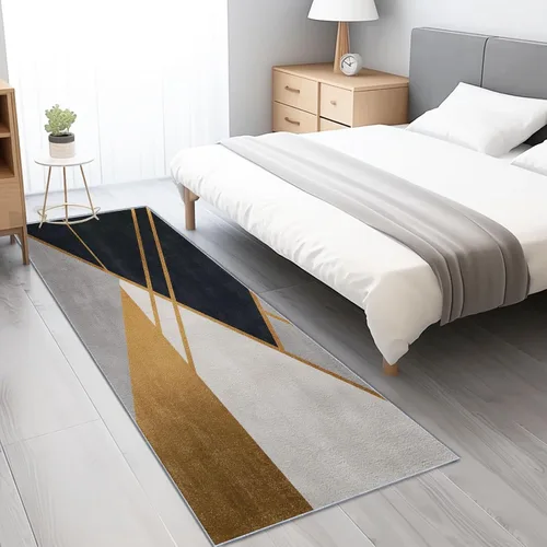 Runners Rug for Hallways 2'x5' Non Slip Indoor Outdoor Runner Rug for Entryway, Retro Geometric Lines Printed Faux Wool Floor Washable Carpet Runner