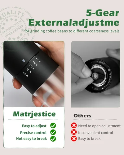 Vista 6 de Molinillo de café manual de acero inoxidable para prensa francesa de goteo, 5 ajustes ajustables, molinillo de café de mano, para uso doméstico