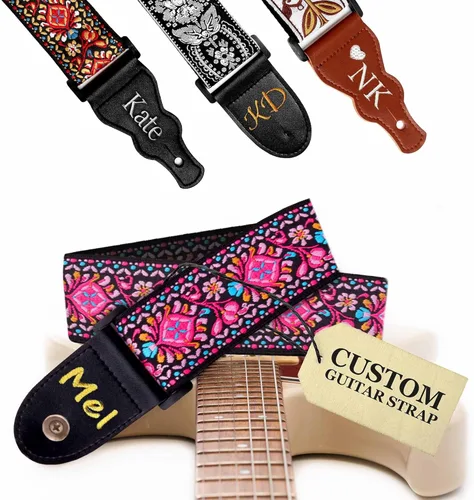 Vista 15 de Art Tribute Correa de guitarra para guitarra acústica, eléctrica y bajo, correa clásica ajustable con diseño Lightning con 2 púas + cierres