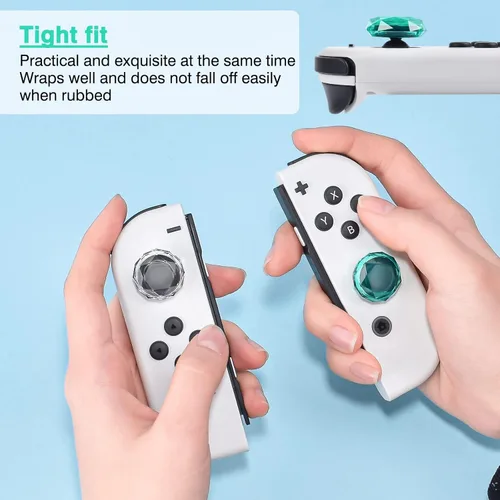 Vista 6 de DLseego Diamond 3D Thumb Grips Caps Design for Switch & Switch Lite & Switch OLED Joy Con Crystal Clear Console Joystick Cover 4PCS - Clear and Green
