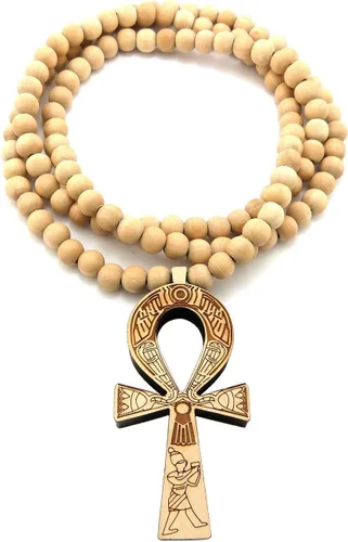 Vista 2 de Colgante de cruz egipcia Ankh 0.315 in 36" Collar de cuentas de madera tono natural XJ217NL, Madera de arce