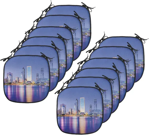 Vista 51 de Lunarable USA Chair Cushion Pad, American Cities Skylines Metropolis Architecture Sketch Style Hand Drawn Art Print, Seat Padding for Kitchen &