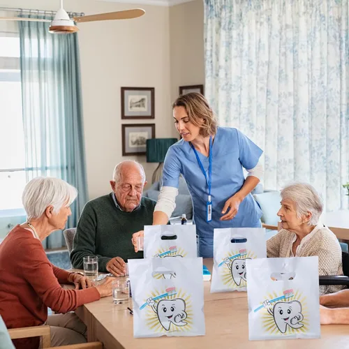 Vista 5 de Aliceset 300 bolsas de mercancía de dientes con asas, bolsas dentales de plástico para pacientes, regalos dentales a granel para consulta dental