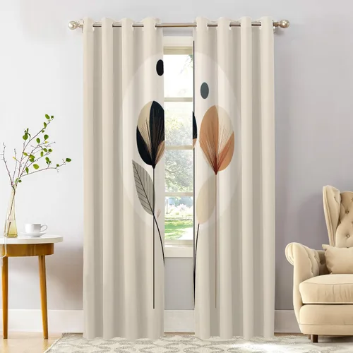 Vista 35 de Shrahala Floral Abstract Design Tier Curtains for Kitchen Windows, Minimalist Flower Illustration Window Curtain Panels Multilayer Polyester