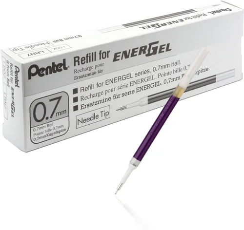 Pentel - Tinta de recarga para bolígrafo de gel líquido EnerGel, (0.7mm), línea media, punta de aguja, tinta violeta, caja de 12 (LRN7-V)