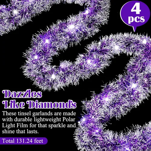 Vista 43 de Ceenna 4 guirnaldas de oropel de Navidad de 32.8 pies con 100 luces LED de 32.8 pies para colgar en la pared, árbol de Navidad, decoración