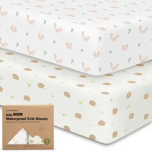 Vista 25 de Paquete de 2 sábanas impermeables para cuna de bebé para niños y niñas - 52x28 sábanas para cama de niño pequeño de viscosa derivada de bambú