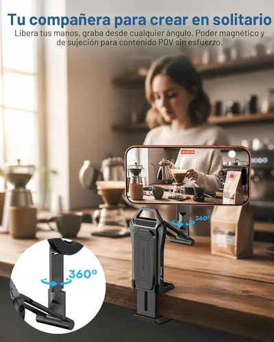 Vista 3 de OMOTON TP02-Pro - Soporte magnético para teléfono para vlogging, elementos esenciales para creadores de contenido con tornillo de 1/4 pulgadas, Negro