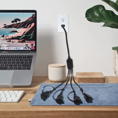 Vista 6 de KUNCAN Cable divisor de alimentación de 4 tomas, adaptador de enchufe múltiple de 3 clavijas de 1 a 4 vías, macho a hembra, cable de extensión