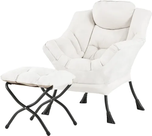 Vista 23 de Welnow - Silla perezosa con otomana, moderna silla de descanso con reposabrazos y bolsillo lateral, sillón de sofá tapizado de ocio, sillón de Gris