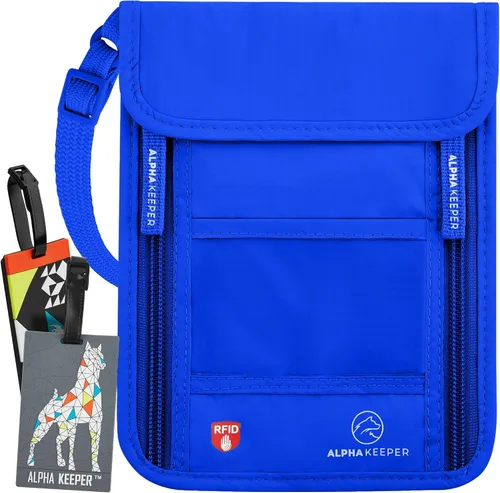 Cartera de viaje para el cuello con bloqueo RFID para pasaporte para hombres y mujeres, bolsa de viaje súper delgada para proteger tus papeles
