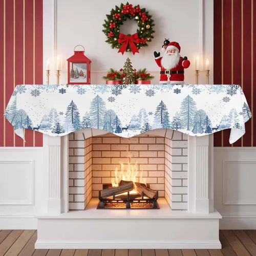 Vista 3 de ALAGEO Bufanda de Chimenea Navideña Copos de Nieve Azules Cubierta de Bufanda de Repisa de Chimenea Cubierta Corredor de Repisa de Árbol de Navidad