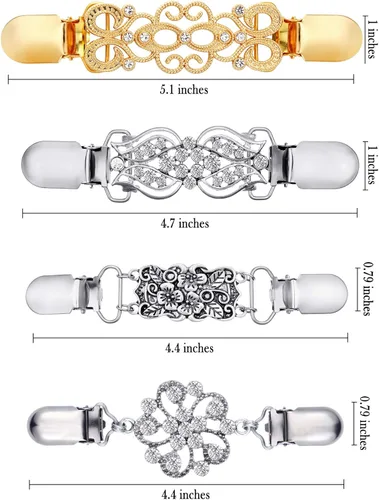 Vista 3 de Jetec - 4 clips para chalsuéter estilo vintageretro, para mujer, niña, de 4 estilos, Zinc