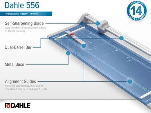 Vista 5 de Dahle Cortadora rotativa profesional 556, longitud de corte de 37 pulgadas, capacidad de 14 hojas, autoafilado, barra guía doble, abrazadera