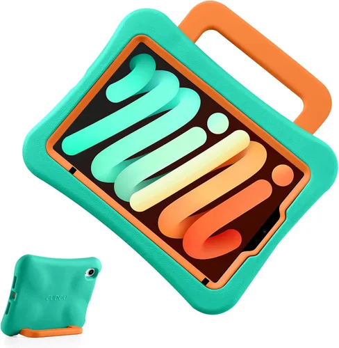 Vista 58 de Funda para Niños para iPad mini 7 (A17 Pro) 2024/iPad Mini6 2021, Peso Ligero Resistente/A Prueba de Golpes/A Prueba de Caídas con Asa/Soporte