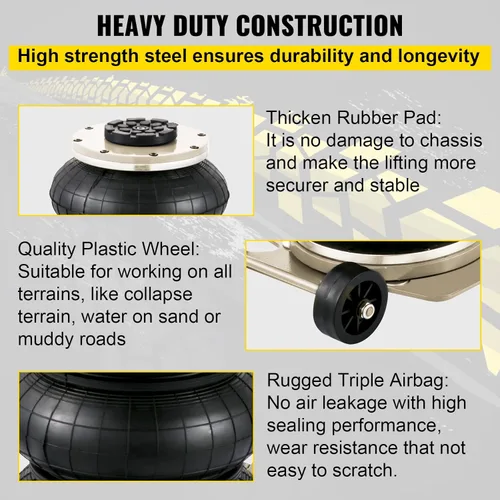 Vista 4 de VEVOR Gato de triple bolsa de aire de 3 toneladas6600 libras de elevación de hasta 15.75 pulgadas, conector de bolsa de aire de elevación rápida