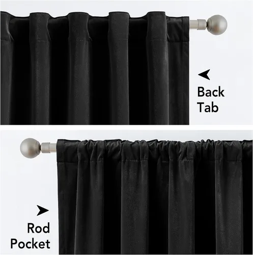 Vista 3 de Treatmentex Cortinas de terciopelo negro para dormitorio, 63 pulgadas, tacto de algodón de lujo, suaves, oscurecimiento de la habitación, 80%