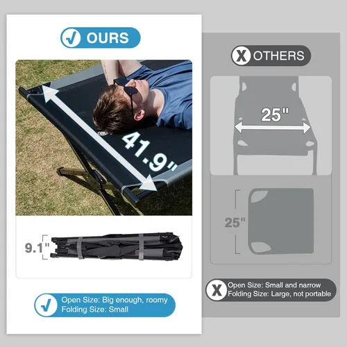 Vista 2 de EVER ADVANCED Catre de Campamento Extra Ancho para Adultos, Catres de Dormir de Tamaño Extragrande XXL, Cama Plegable con Bolsa de Transporte, 84.3