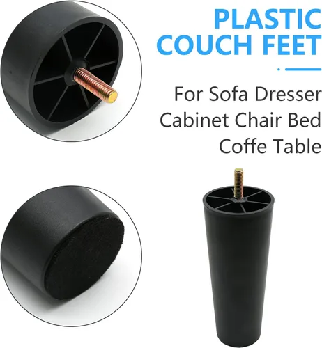 Vista 3 de Murtenze 4 patas de sofá de 8 pulgadas, patas redondas cónicas de plástico para sofá, patas de repuesto con pernos de suspensión M8 para silla
