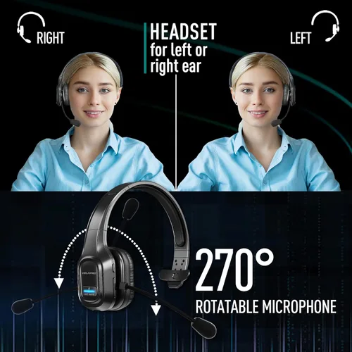 Vista 2 de Auriculares inalámbricos con micrófono - Auriculares con aislamiento de ruido de una sola oreja para centros de llamadas y oficina en casa