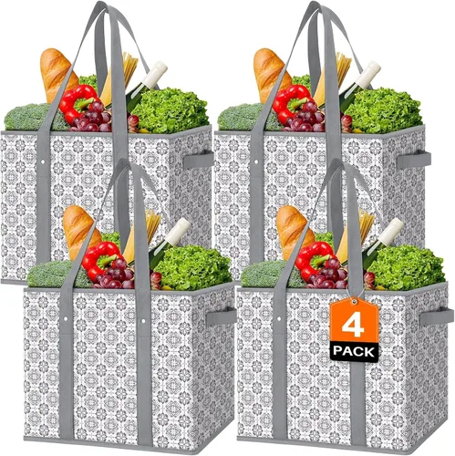 Vista 10 de WISELIFE Bolsas reutilizables para comestibles [2 unidades], bolsa grande para comestibles, resistente al agua, bolsa de compras plegable para ropa