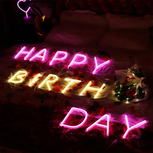 Vista 4 de ENUOLI Letreros de neón LED de letras rosadas, luces de neón, lámparas de neón LED, letreros de pared, funciona con pilas o USB, luces decorativas