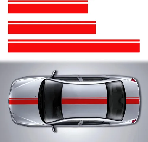 Vista 11 de 3 piezas de calcomanías de vinilo con diseño de rayas deportivas modificadas para el capó, el cuerpo y el techo del coche, gráficas, decorativas