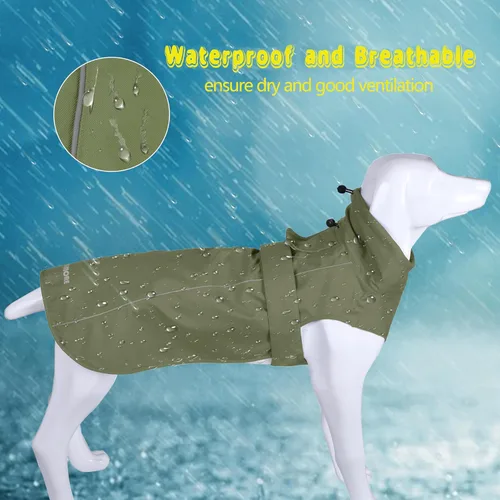 Vista 4 de Chubasquero ajustable impermeable para perros, chaqueta de lluvia ligera para mascotas para cachorros con tira reflectante para perros pequeños