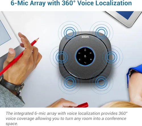 Vista 6 de Snom Altavoz de conferencia Bluetooth 5.0 C300 con 6 micrófonos, tiempo de llamada de 24 horas, control por aplicación, USB C, oficina en casa