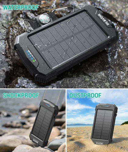 Vista 8 de Cargador de teléfono solar de 10,000 mAh con linterna dual Set de dos (negro y azul claro)
